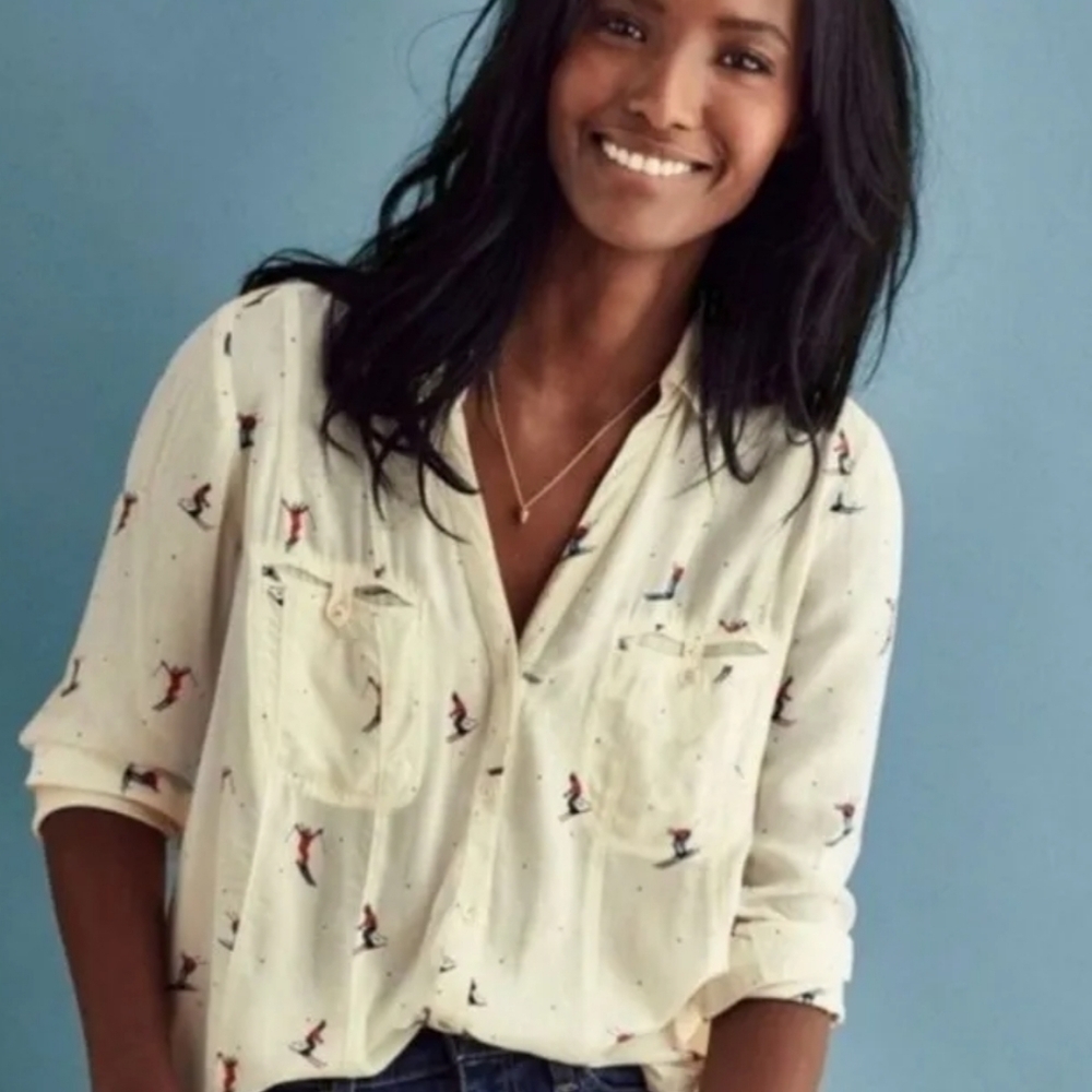 Anthropologie Maeve Conversationalist Ski Blouse 0 - Picture 2 of 9